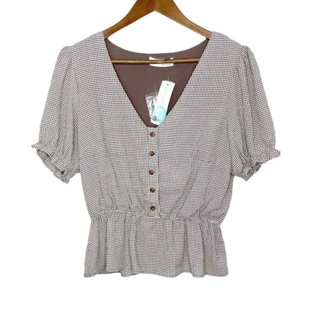 𝅺Stitch Fix Heatherly Clara Gingham Button Detail Cropped Top NWT